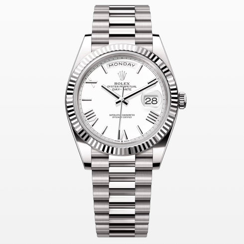 Day Date White roman Dial 40mm silver president