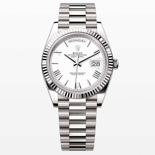Day Date White roman Dial 40mm silver president