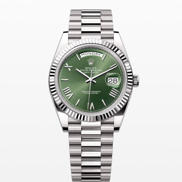 Day Date Green roman Dial 40mm silver president