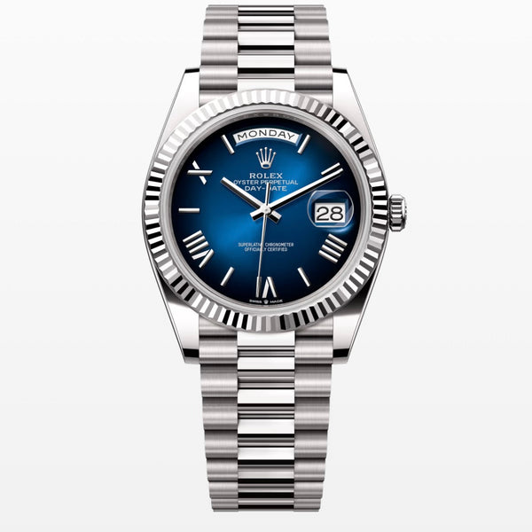 Day Date Blue/black Roman dial 40mm silver president