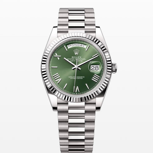 Day Date Green roman Dial 40mm silver president